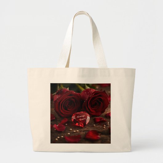 Always Yours Romantic Red Rose Valentine Canvas ラージトートバッグ (正面)