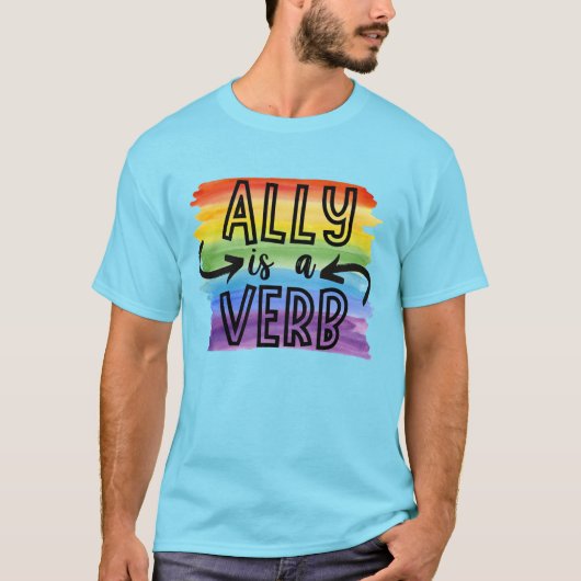 Aly is a Verb Water color Rainbow LGBTQプライド Tシャツ (正面)