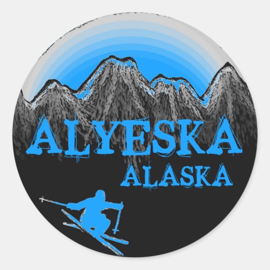Alyeska Alaskaブルースキーアスティッカー ラウンドシール (正面)