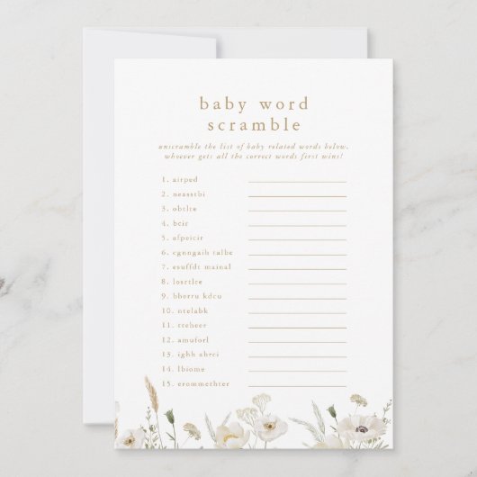 ALYSSAボホフラワーベイビーシャワーワードスクランブルゲーム 招待状 (正面)