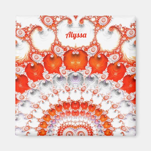 ALYSSA ～抽象芸術パターン～赤オレンジ白～ マグネット (正面)