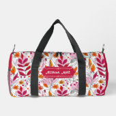 Alyssa Mae手描きピンクとオレンジ色の葉 ダッフルバッグ (裏面)