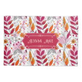 Alyssa Mae手描きピンクとオレンジ色の葉 枕カバー (裏面)