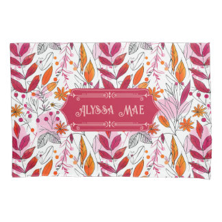 Alyssa Mae手描きピンクとオレンジ色の葉 枕カバー