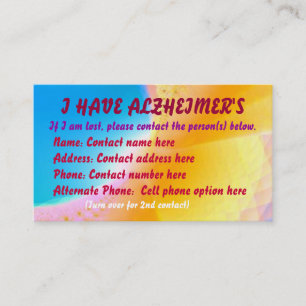 Alzheimerの接触の(無くなった)カード コーリングカード
