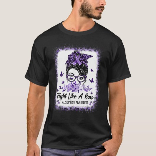 Alzheimer Awareness Messy Bun Girl Leopard Tシャツ (正面)