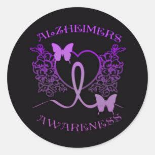 Alzheimersの認識度の紫色の蝶ステッカー2 ラウンドシール