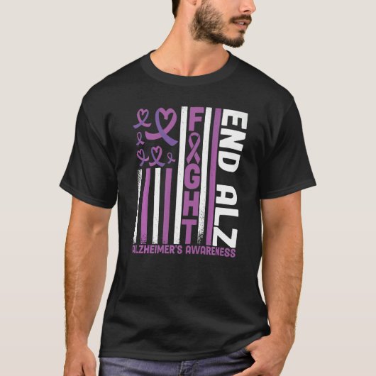 Alzheimers American Flag End Alz Alzheimer's Aware Tシャツ (正面)
