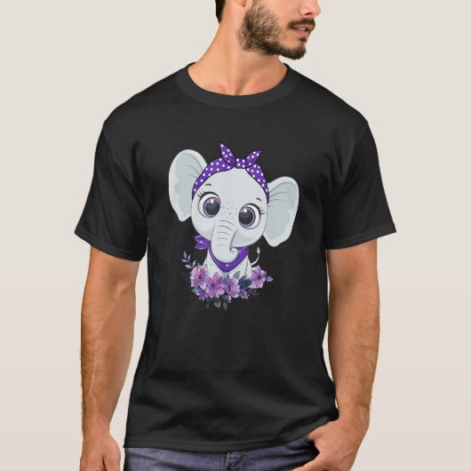 Alzheimer's Awareness Elephant Purple Flower Warri Tシャツ (正面)