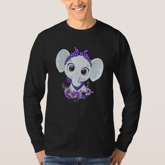 Alzheimer's Awareness Elephant Purple Flower Warri Tシャツ (正面)