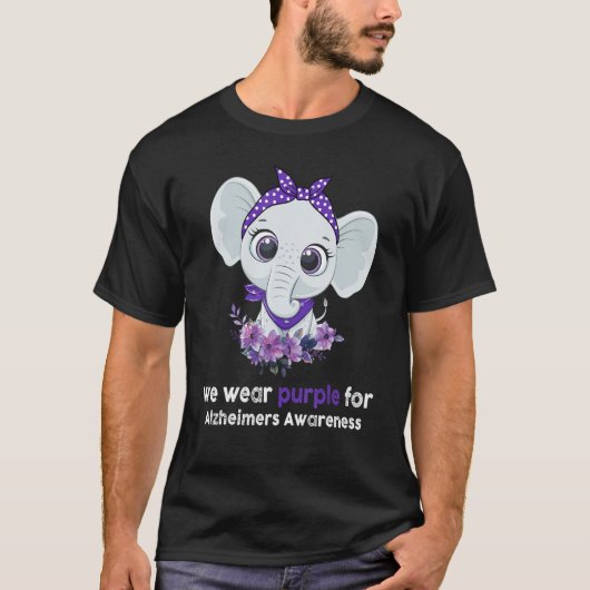 Alzheimer's Awareness Elephant Purple Flower Warri Tシャツ (正面)