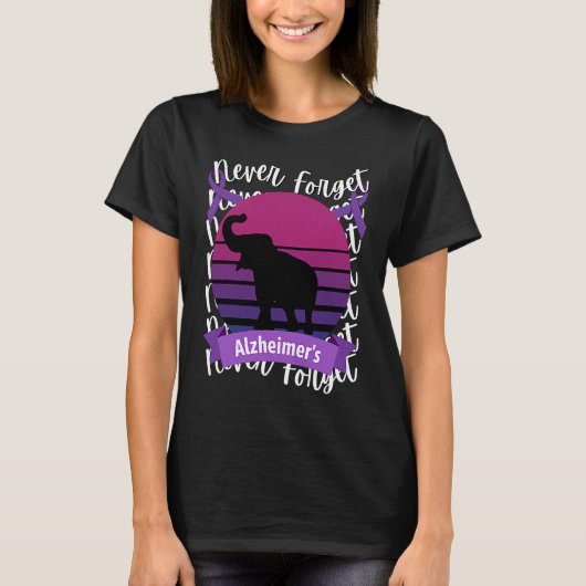 Alzheimer's Awareness Elephant Retro Sunset Purple Tシャツ (正面)