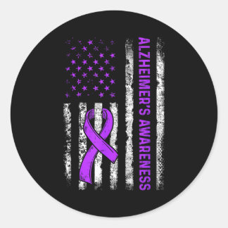 Alzheimer's awareness fight american usa flag ラウンドシール