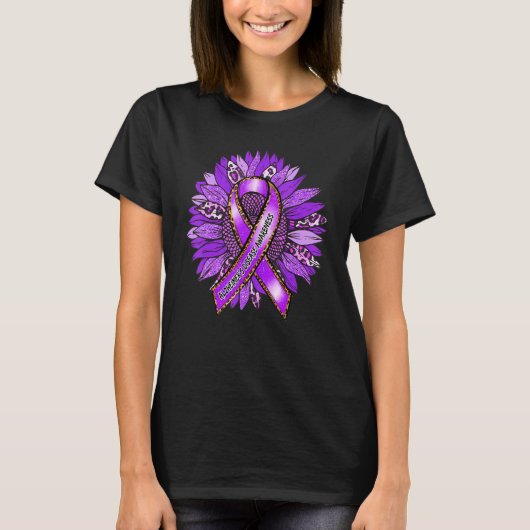 Alzheimer's Awareness Leopard Sunflower Purple Rib Tシャツ (正面)