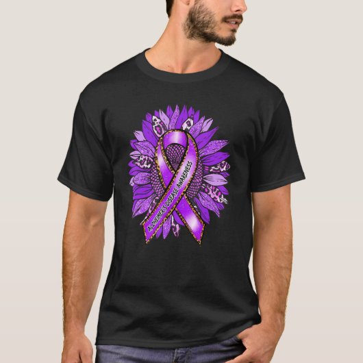 Alzheimer's Awareness Leopard Sunflower Purple Rib Tシャツ (正面)