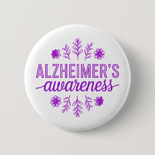 Alzheimer's Disease Awareness Purple Floral 缶バッジ (正面)