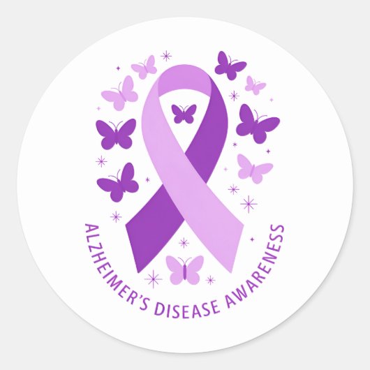 Alzheimer's Disease Awareness Purple Ribbon ラウンドシール (正面)