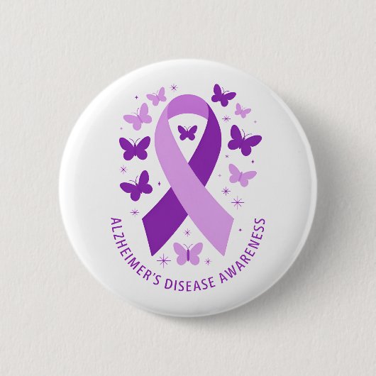 Alzheimer's Disease Awareness Purple Ribbon 缶バッジ (正面)