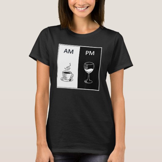 AMコーヒーPMワインおもしろいカフェイン酒飲み低 Tシャツ (正面)