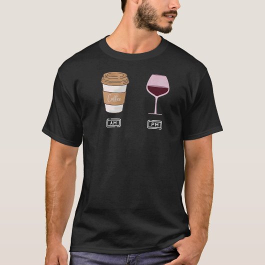 AMコーヒーPM勝ちビール飲みコーヒー勝ち飲み物 Tシャツ (正面)