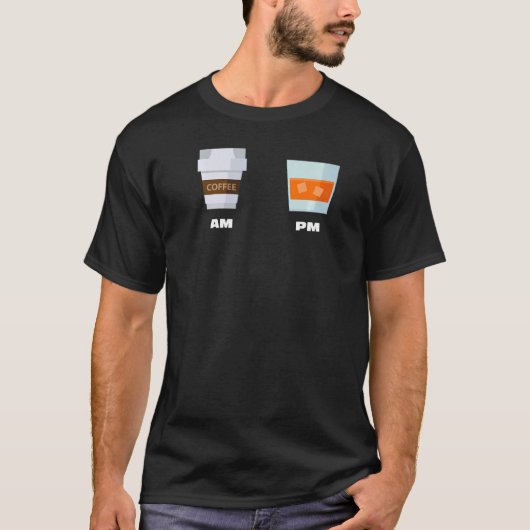AMモーニングコーヒーPM勝ちウィスキーバーボン飲み Tシャツ (正面)