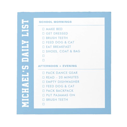 AM PMの準備を行う子供の責任チェックリスト ノートパッド (正面)