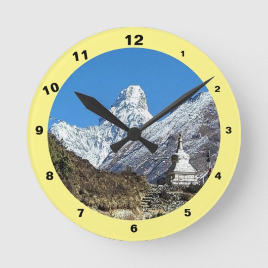 Ama Dablam & Stupa、サガルマタ、ヒマラヤ、ネパール ラウンド壁時計 (正面)