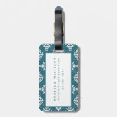 Amadoraのティール（緑がかった色）の青パターン ラゲッジタグ (裏面縦)