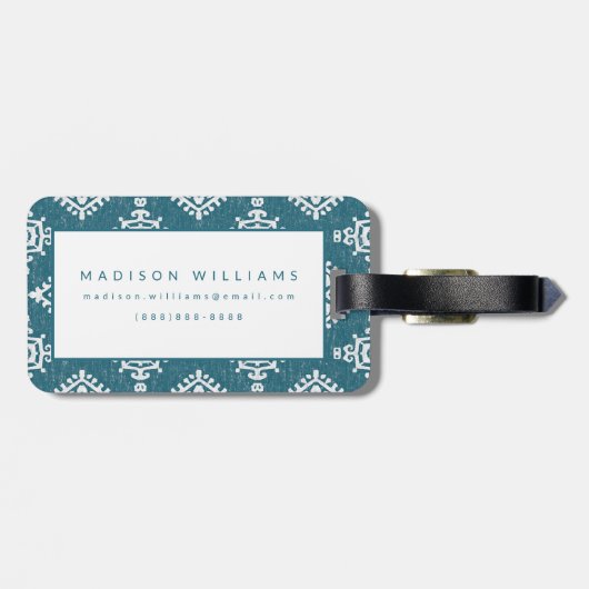 Amadoraのティール(緑がかった色)の青パターン ラゲッジタグ (裏面横)