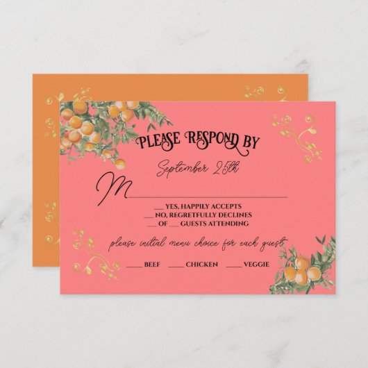 Amalfiイタリアン Coastal Orange RSVP応答 招待状 (正面/裏面)