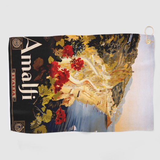 Amalfiイタリア旅行ポスターアートグラフィック ゴルフタオル (横)