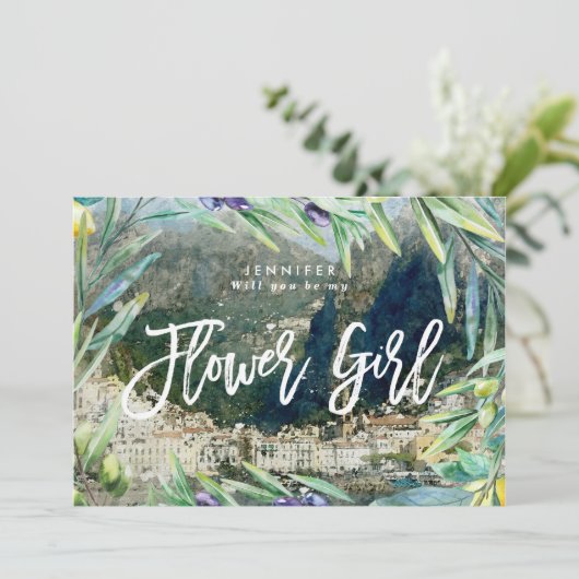 Amalfiイタリア私の花の女の子の提案カード サンキューカード (スタンド正面)