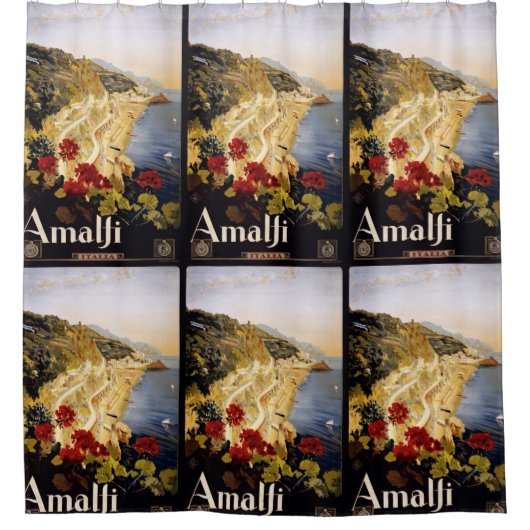 AmalfiイタリアVintage旅行ポスターシャワーカーテン シャワーカーテン (正面)