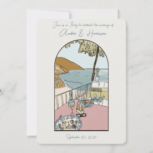 Amalfiコーストイタリアの結婚式の日付を保存 招待状 (正面)
