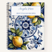 Amalfiコーストイタリアンブルータイルレモンクックブック ノートブック (正面)