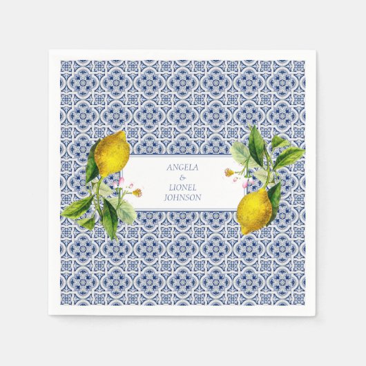 Amalfiコーストレモンタイルイタリアパーソナライズされた名 スタンダードカクテルナプキン (正面)