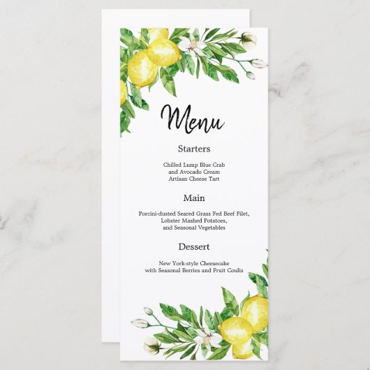 Amalfiコーストレモンフローラウェディングレセプションメニュー メニュー (正面/裏面)