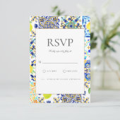 Amalfiコースト地中海のレモンタイルRSVPカード 出欠カード (スタンド正面)