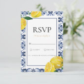 Amalfiコースト地中海のレモンタイルRSVPカード 出欠カード (スタンド正面)