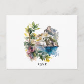 Amalfiコースト夏イタリアンの結婚式の出欠はがき インビテーションポストカード (正面)
