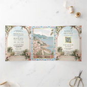 Amalfi地中海のコーストQRコー結婚ド 三つ折り招待状 (内部)