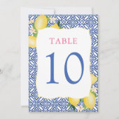 Amalfi水彩レモンブルータイル5x7テーブル番号 招待状 (正面)