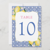 Amalfi水彩レモンブルータイル5x7テーブル番号 招待状 (裏面)