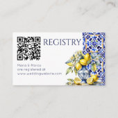 Amalfi青いイタリアンタイルレモンqrギフトレジストリ エンクロージャーカード (正面)