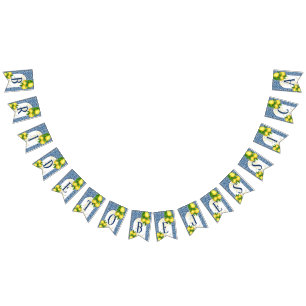 Amalfi青いタイルのレモンの花嫁7文字の名前にする バンティングフラッグ