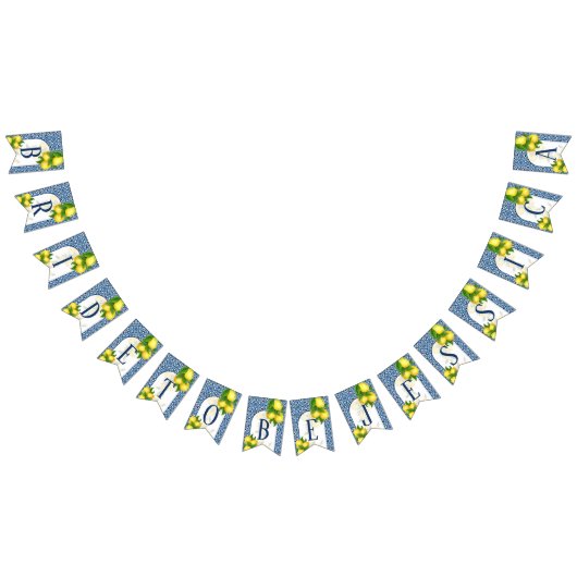 Amalfi青いタイルのレモンの花嫁7文字の名前にする バンティングフラッグ (全)