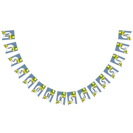 Amalfi青いタイルはミッ恋しく思ズにレモン7文字の名前 バンティングフラッグ (全)