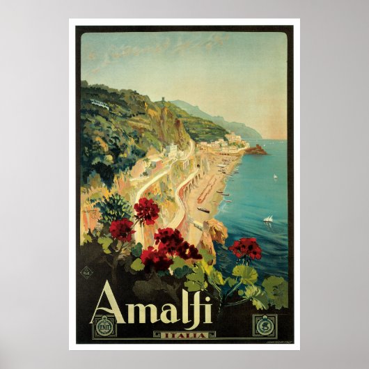 Amalfi，イタリアのヴィンテージ旅行ポスター ポスター (正面)