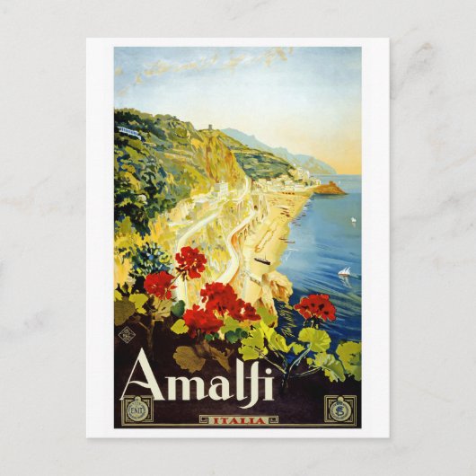 "Amalfi"ヴィンテージ旅行ポスターポストカード ポストカード (正面)