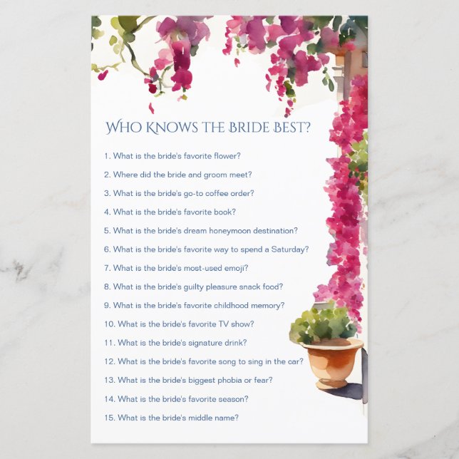 Amalfi bridal shower games who knows bride best (正面)